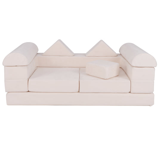 Modulaire Speelbank Kindersofa – Kinderset Speelbankje Ballenbak – Kinderspeelbank Loungesofa – Beige – Ademend Suede – Machinewasbare Hoezen – Lichtgewicht & Duurzaam Foam
