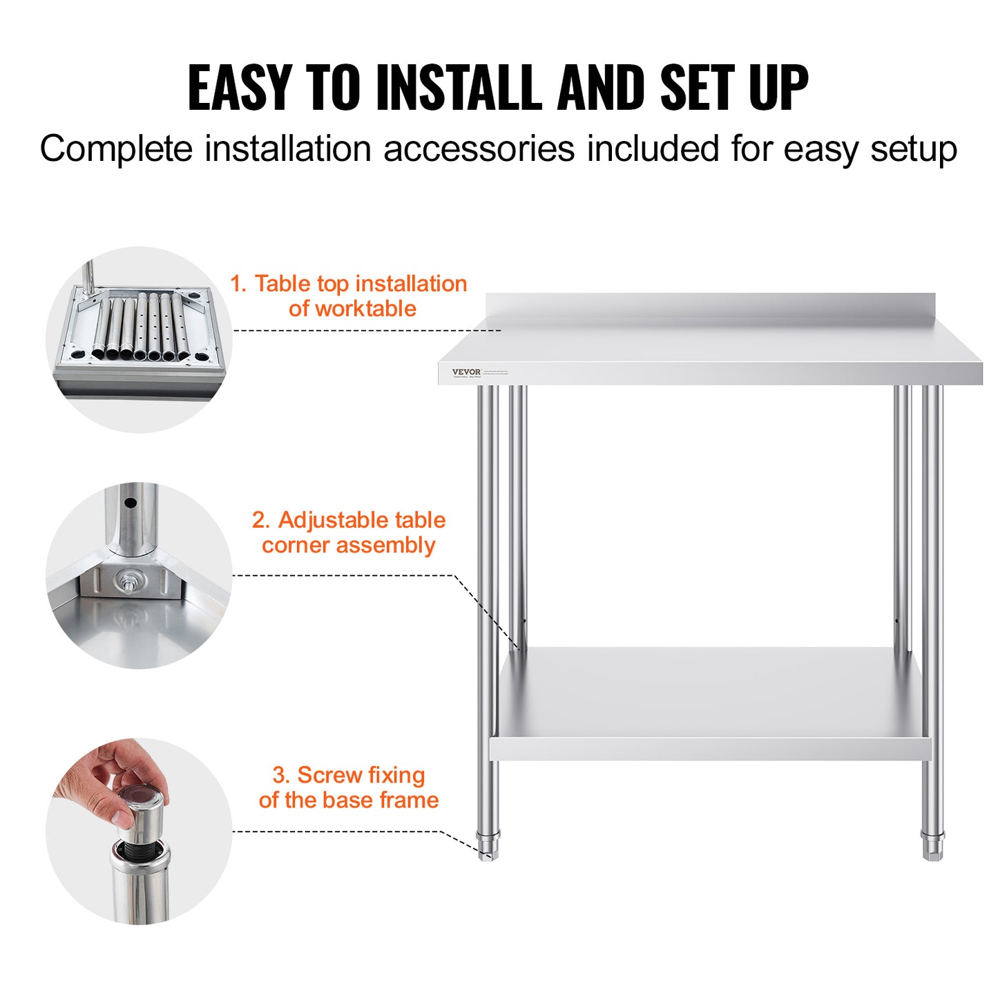 RVS Werktafel – Werkbank – Inox Tafel – Keukentafel – Opbergtafel – Robuuste Roestvrijstalen Constructie – Verstelbaar Onderblad & Poten