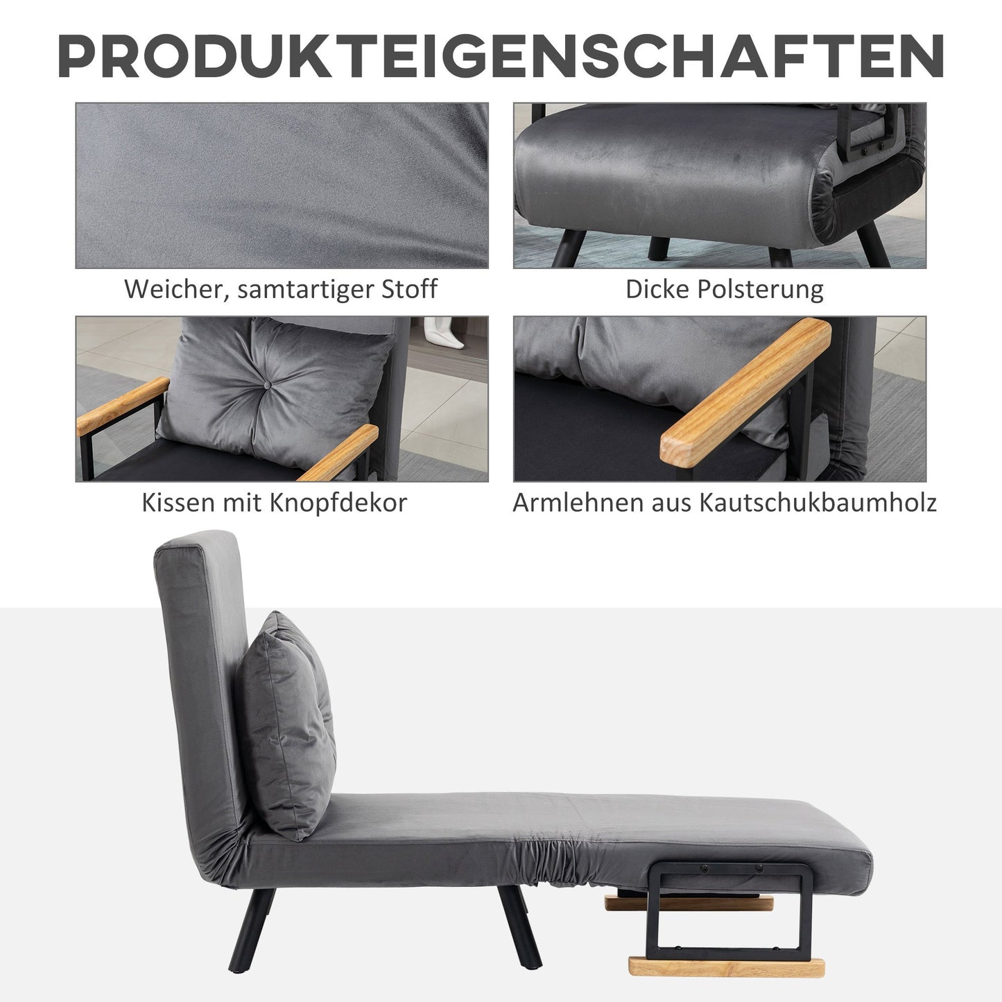 Relaxfauteuil – Relaxstoel – Recliner – Leesstoel – Lounge Chair – Donkergrijs – Scandinavisch Design – Verstelbare Rugleuning – Kussen Met Button Tufting