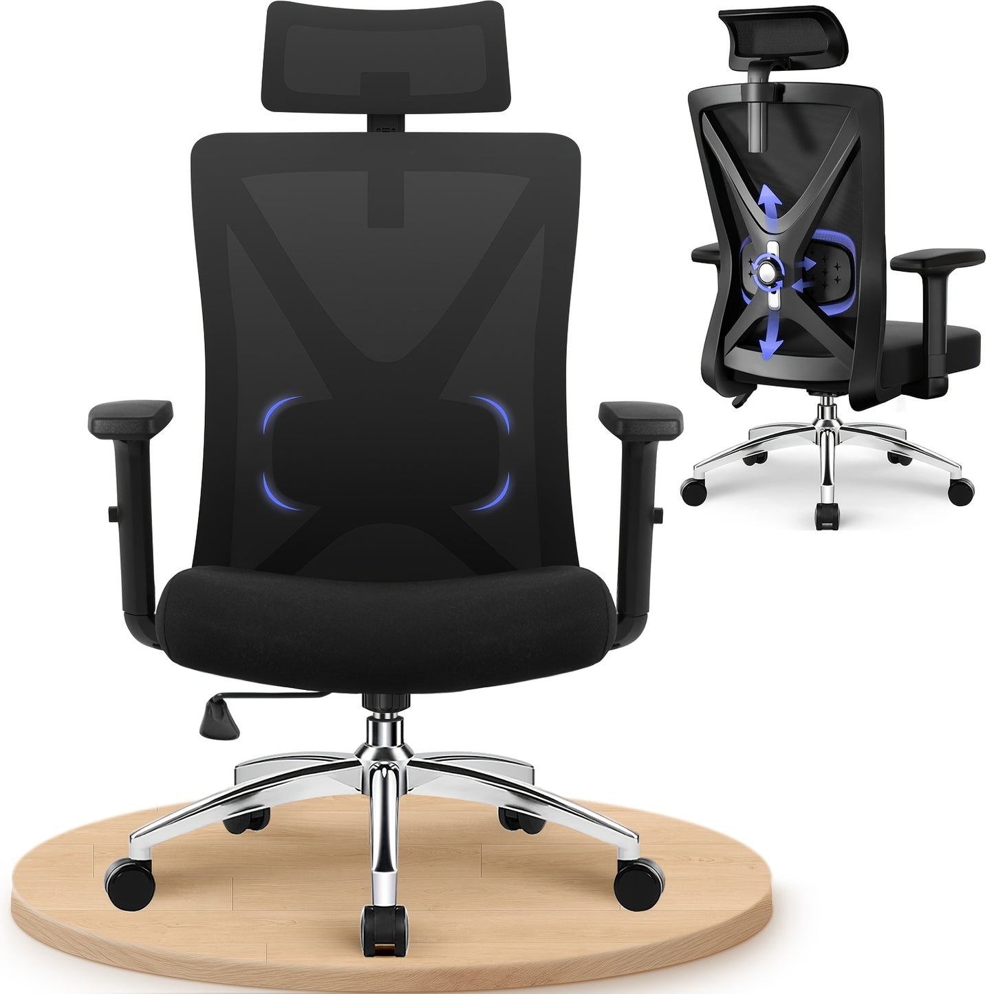 Authmic Ergonomic Office Chair | Featuring Adjustable Armrests, Lumbar Support, Headrest, Swivel Function, Supports Up To 200 Kg, Metal Frame, Memory Foam
