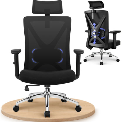 Authmic Ergonomic Office Chair | Featuring Adjustable Armrests, Lumbar Support, Headrest, Swivel Function, Supports Up To 200 Kg, Metal Frame, Memory Foam