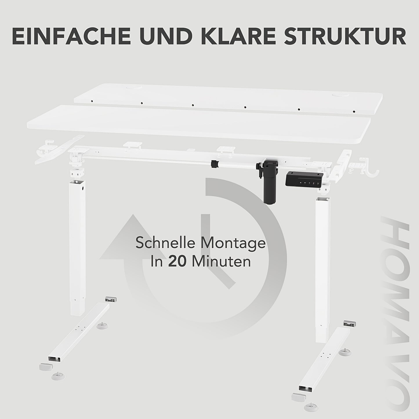 White Modular Height Adjustable Desk, Electric Adjustment, Height Memory Function, Ultra-Sturdy Steel Frame, Suitable for Office And Home