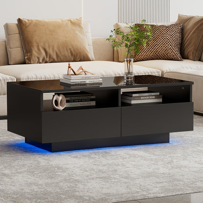 Salontafel – Koffietafel – Bijzettafel – Woonkamertafel – Opbergtafel – Modern Hoogglans Zwart – 2 Lades – Duurzaam Niet-Houten Materiaal