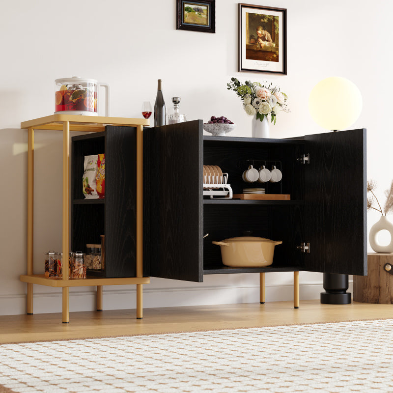 Dressoir – Sideboard – Opbergkast – Ladekast – Kast – Modern Zwart – Glasblad – Kantelbeveiliging – 120x40x77,5 cm
