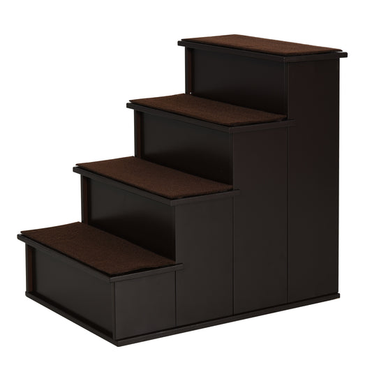 Pet Stairs for Dogs/Cats, 4-Step, Short Plush, Up to 30 kg, 40 x 59 x 54.2 cm, Dark Brown
