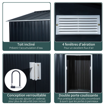 Tuinberging – Tuinhuisje – Tuinschuur – Opbergkast – Berging – Stalen Tuinkast Donkergrijs – 2,77 x 1,95 x 1,92 m – Ventilatie en Schuifdeuren