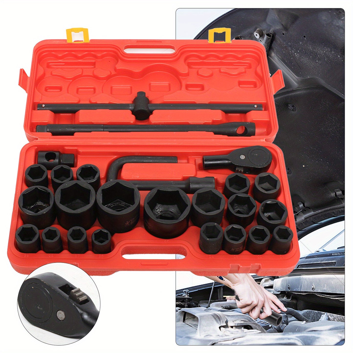 Industrial Strength 3/4" + 1" Bike Repair Tool Set 21-65mm Deep Wall Chrome Vanadium Sockets for Lorry/Bus Maintenance, Bike Repair Tool Set, Versatile Tool Kit, Durable Toolbox, Robust Construction, Professional Mechanics, H