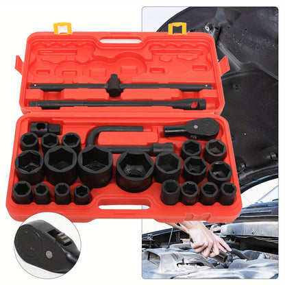 Industrial Strength 3/4" + 1" Bike Repair Tool Set 21-65mm Deep Wall Chrome Vanadium Sockets for Lorry/Bus Maintenance, Bike Repair Tool Set, Versatile Tool Kit, Durable Toolbox, Robust Construction, Professional Mechanics, H