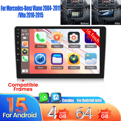 Android 15 Car Stereo – Autoradio – Multimedia Systeem – Navigatie – Touchscreen – 10,1 Inch – Draadloze CarPlay & Android Auto – Canbus Box – Plug & Play – GPS/FM Radio – 4GB RAM 64GB Opslag