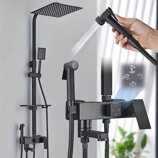Doucheset – Douchemengkraan – Regendouche – Handdouche – Badkraan – Mat Zwart – Koper – Muurmontage – 30,5 cm