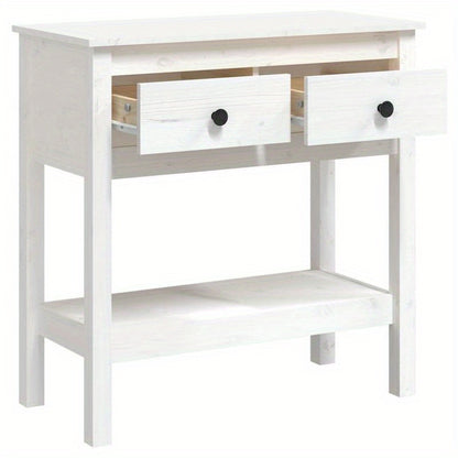 Sidetable – Haltafel – Wandtafel – Console – Opbergtafel – Massief Pijnhout – Vrijstaand Wit – Lade En Open Vak