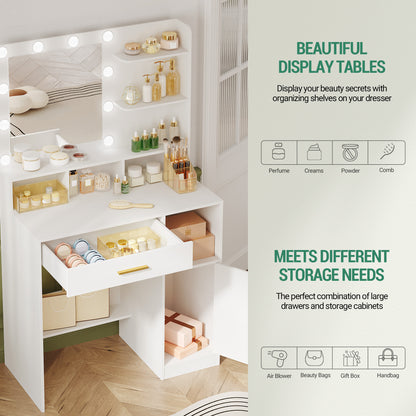 Sieradendoos – Juwelendoos – Sieradenkast – Make-uptafel – Opbergkast – Met Spiegel – 10 Verstelbare LED-Lampjes – Ruime Opbergruimte met Lade en Kast