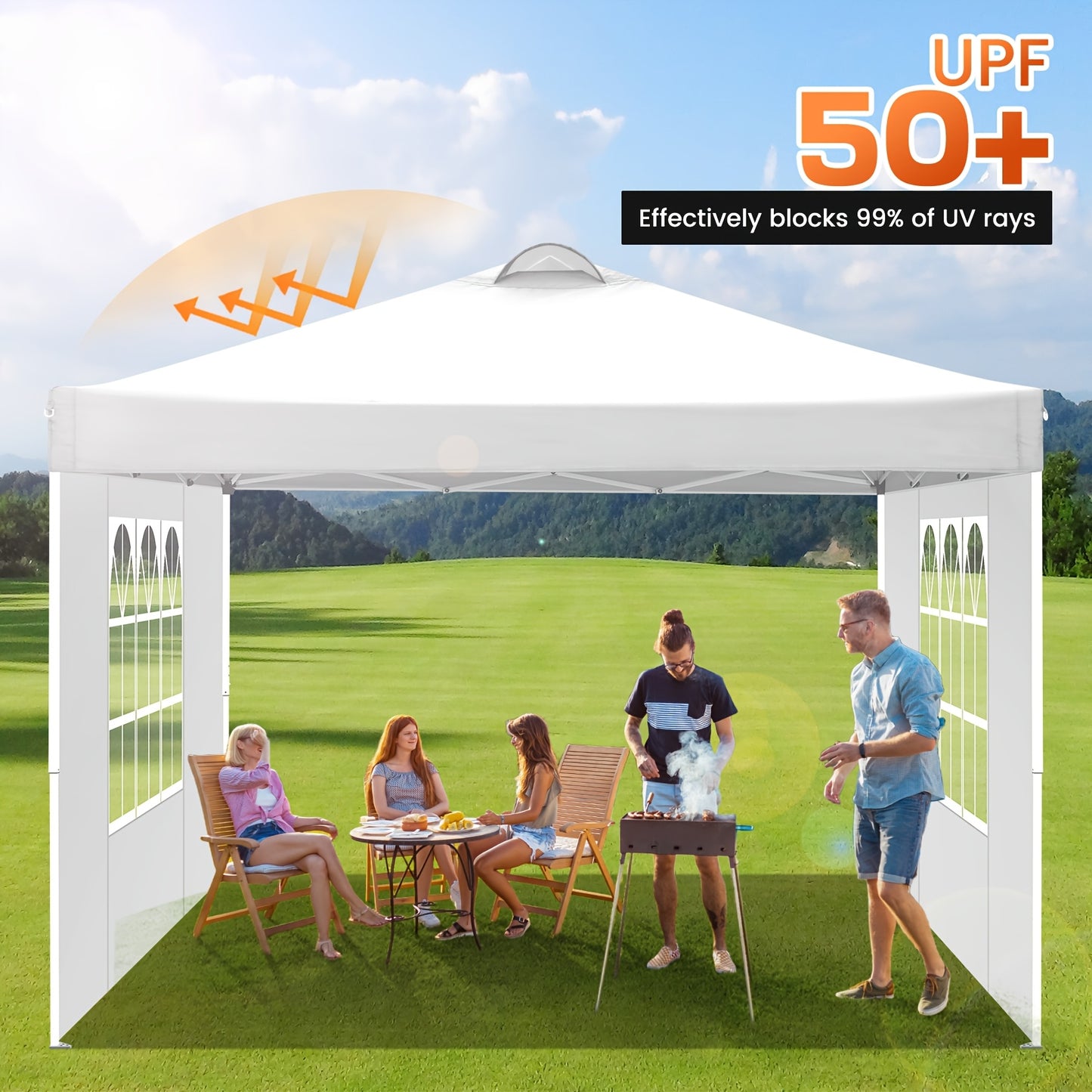 3.05x3.05meter Pop-up Tent, Party Canopy, Folding Gazebo, with 4 Detachable Side Walls, Portable Bag, Sandbag And Ground Stake, Height Adjustable, Easy to Install, Suitable for Weddings, Camping, Gardens, Market Stalls, Outdo