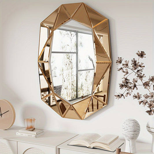 Wandspiegel – Passpiegel – Badkamerspiegel – Staande Spiegel – Decoratieve Spiegel – Vintage Bruin Houten Frame – 100x72 cm Facetgeslepen Glas