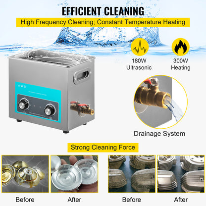 Ultrasone Reinigingsmachine – Ultrasoon Reiniger – Sieradenreiniger – Tafelmodel Reiniger – Roestvrijstalen Tank – 6,5 Liter Inhoud – Verstelbare Verwarming 20-80°C