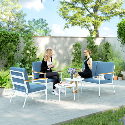 Tuinset – Tuinmeubelset – Balkonset – Loungeset – Zitgroep – 5-Delig – Gepoedercoat Staal – Lichtblauw Met Kussens