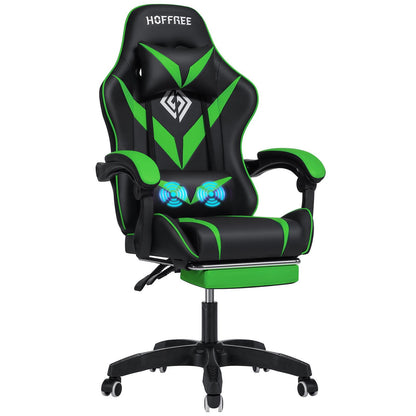 Gaming Stoel – Game Stoel – Bureaustoel – Computertoel – Relax Stoel – Ergonomisch Design – 2-Punts Lendenmassage – Voetensteun – Verstelbare Rugleuning – Groen/Zwart