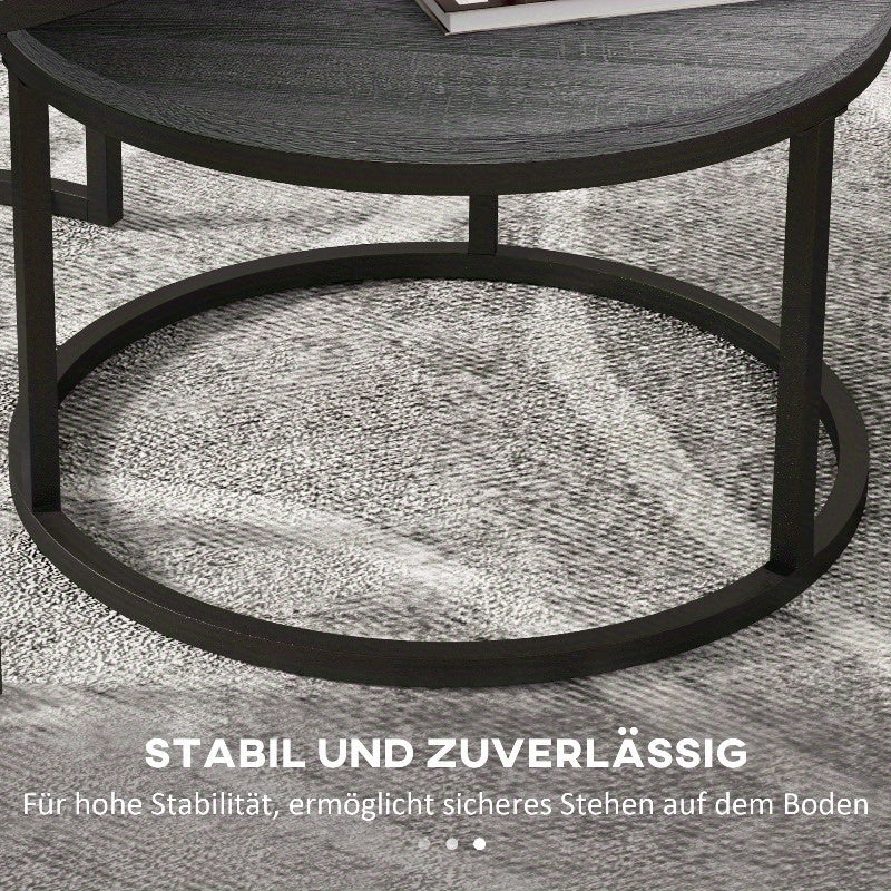 Nesting Tafels – Bijzettafeltjes – Salontafels – Stapelbare Tafels – Accent Tafels – Verstelbare Hoogte – Metaal Frame Zwart Houtlook
