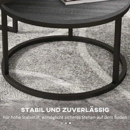 Nesting Tafels – Bijzettafeltjes – Salontafels – Stapelbare Tafels – Accent Tafels – Verstelbare Hoogte – Metaal Frame Zwart Houtlook