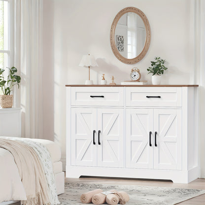 Sideboard – Dressoir – Buffetkast – Opbergkast – Wit/Bruin – 120x40x87 cm – 2 Lades & 4 Deuren – Houtlook Spaanplaat