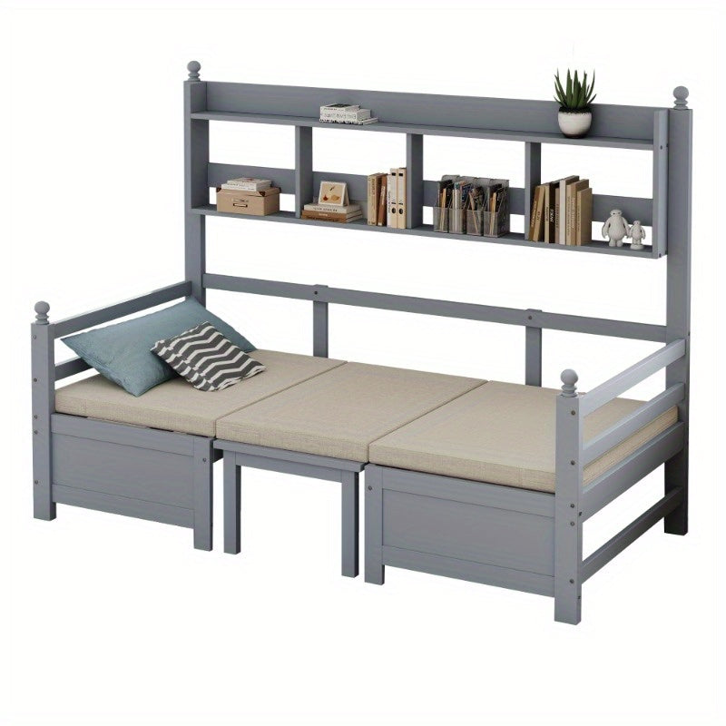 Multifunctionele Slaapbank – Logeerbank – Bedbank – Slaapbed – Studiebank – 200x90 cm – 2-in-1 Ontwerp Met Opbergrek – Comfortabele Grijze Kussens