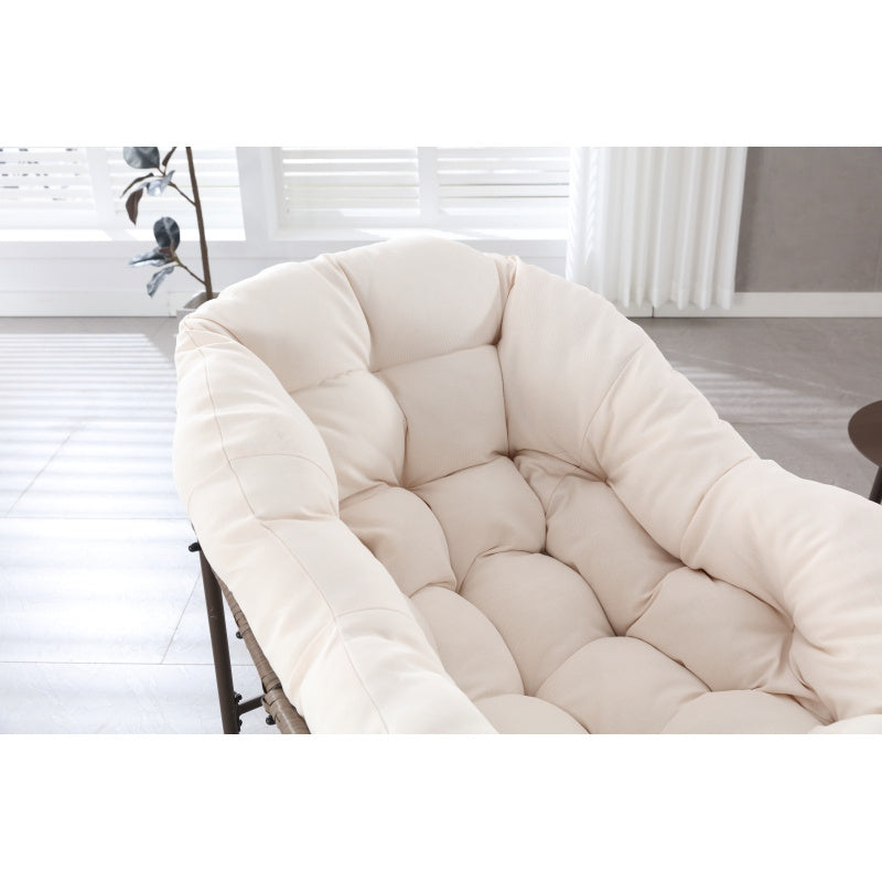 Schommelstoel – Relaxstoel – Fauteuil – Loungestoel – Tuinstoel – Oversized Ei-Vorm – 15,24 cm Dikke Kussen – Poedergecoat Stalen Frame & Handgevlochten Wit Rattan