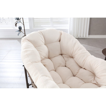 Schommelstoel – Relaxstoel – Fauteuil – Loungestoel – Tuinstoel – Oversized Ei-Vorm – 15,24 cm Dikke Kussen – Poedergecoat Stalen Frame & Handgevlochten Wit Rattan