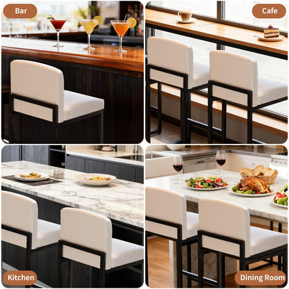 Counter Height Bar Stool | Upholstery Supportive Backrest, Sturdy Metal Legs, Ideal for Island, Dining Room, Living Room, Apartment