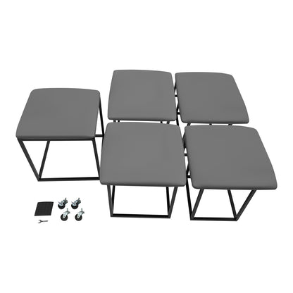 5-in-1 Sofa Kruk – Stapelbare Kruk – Voetenbank – Schoenbank – Bijzettafel – Grijs – Zwenkwieltjes – Stevig Stalen Frame – Max 99,79 kg Draagvermogen