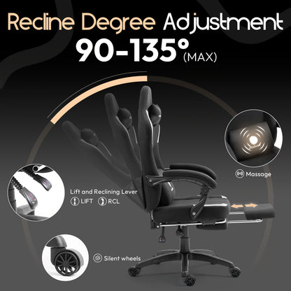 Purchase products such as fabric gaming chairs with pocket spring cushions, breathable computer chairs with lumbar support and footrests, high-back gaming office chairs for adults, in black.