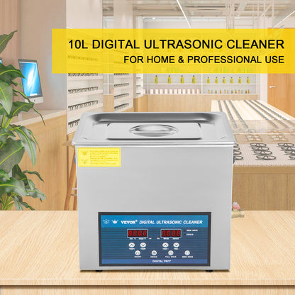 Ultrasoonreiniger – Ultrasoon Reinigingsapparaat – Brillenbad – Sieradenreiniger – Kunstgebit Reiniger – 10L RVS Tank – Duale Frequentie 28/40 kHz met Verwarming Tot 80°C