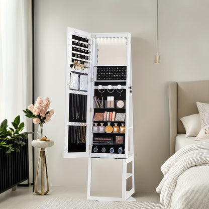Jewelry Cabinet With 360° Swivel Base, Lockable Full Length Mirror, Jewelry Cabinet Mirror, Jewelry Storage, Large 4 Tier Storage Compartments, Jewelry Cabinet, Jewelry Armoires