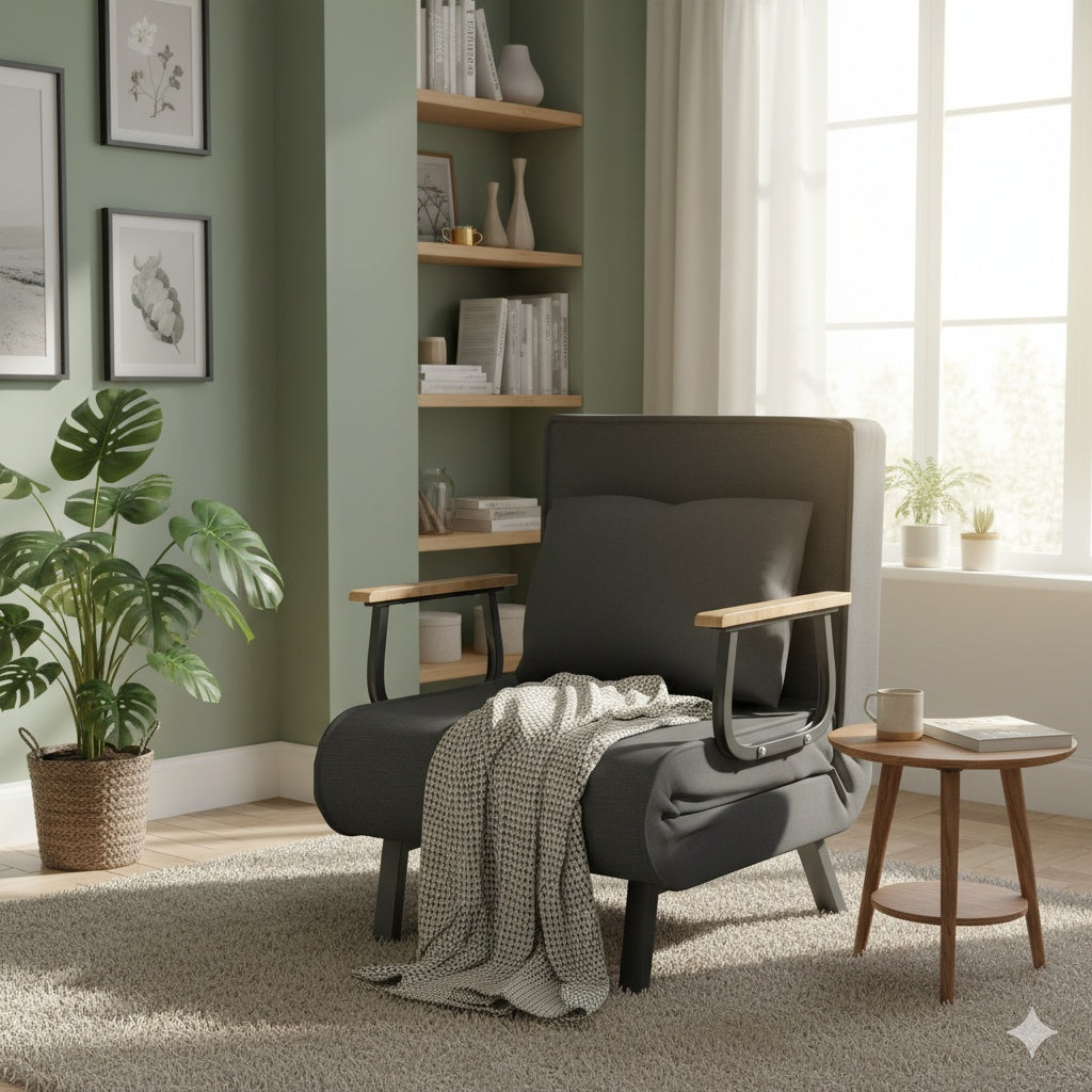 Vouwfauteuil – Slaapstoel – Klapstoel – Logeerstoel – Relaxstoel – Khaki Kleur – 5-Niveaus Verstelbare Rugleuning – Comfortabele Memory Foam Vulling