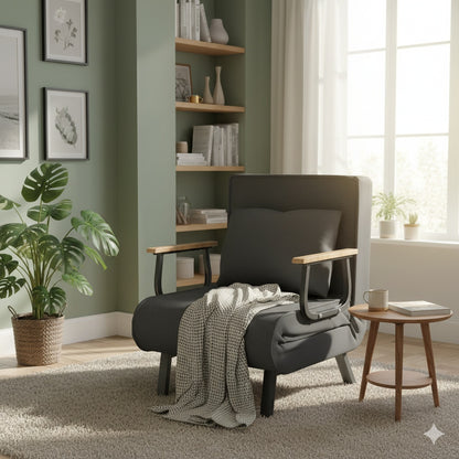Vouwfauteuil – Slaapstoel – Klapstoel – Logeerstoel – Relaxstoel – Khaki Kleur – 5-Niveaus Verstelbare Rugleuning – Comfortabele Memory Foam Vulling