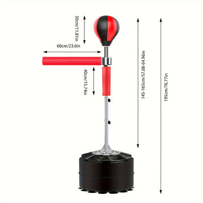 Boksbal – Bokszak – Trainingshulpmiddel – Reactietrainer – Bokstrainer – Verstelbare Hoogte – 360° Roterende Swing Arm – Rood