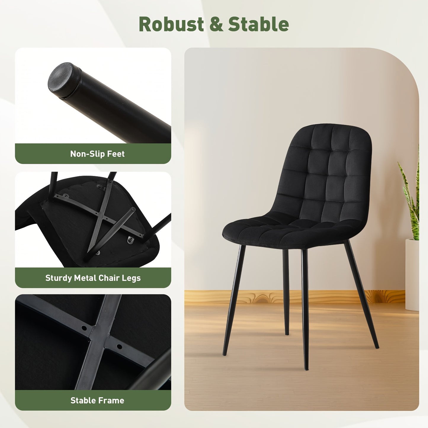 Moderne Eetkamerstoelen – Stoelen, Dining Stoelen, Armloze Stoelen, Velvet Stoelen – Zwart – Velvet Bekleding – Stevige Metalen Poten
