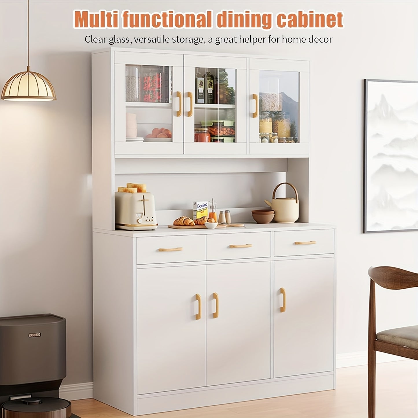 Keukenkast – Keukenbuffet – Opbergkast – Voorraadkast – Keukenonderkast – Wit Modern Design – Stevige Dikke Platen & Glazen Deuren