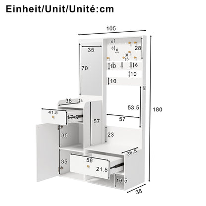 Kledingkast – Garderobekast – Opbergkast – Kleerkast – Garderobe – Compact Wit – Met Spiegeldeur – Met Verstelbare Planken en 2 Lades – Ruimtebesparend Met Stevig Metalen Frame