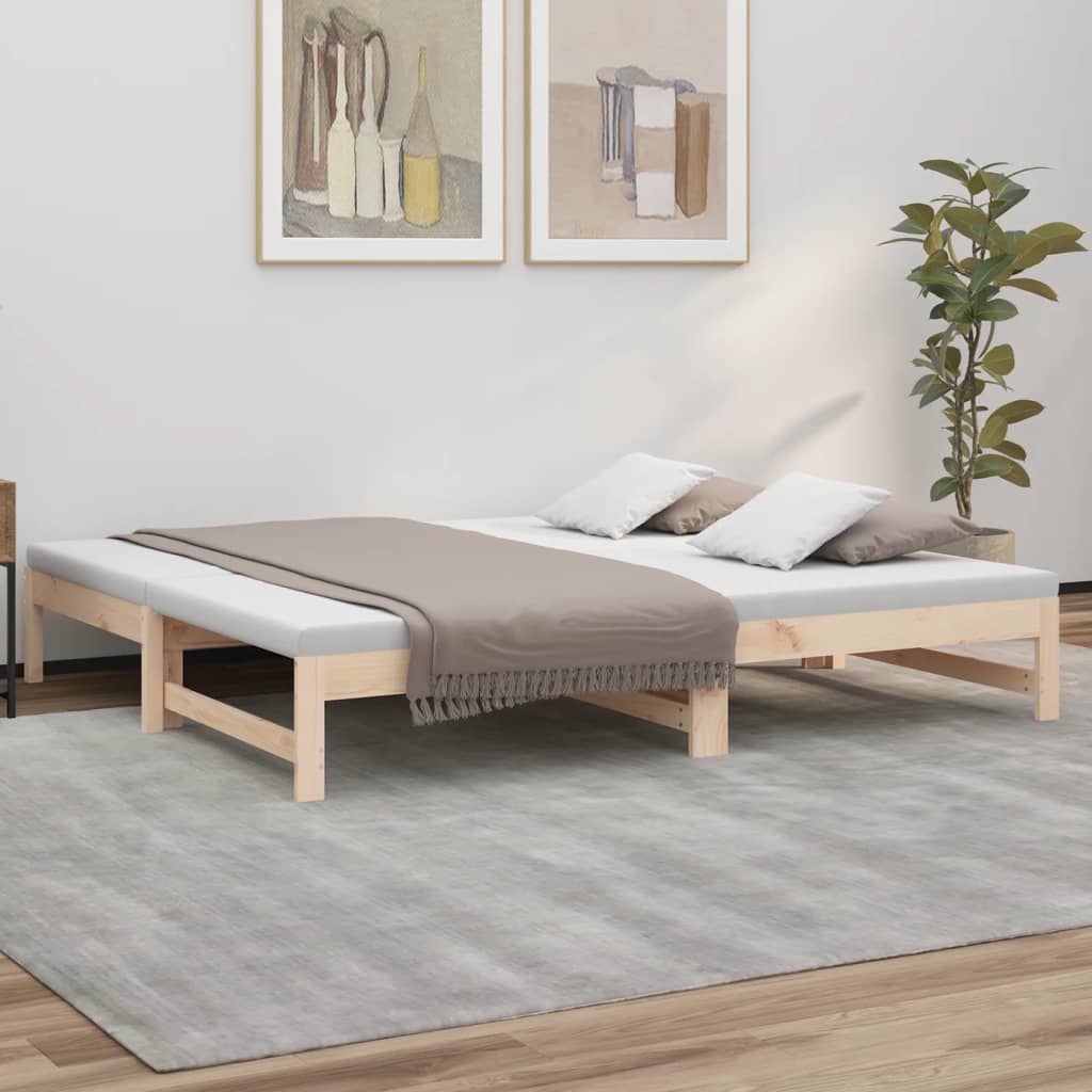 Slaapbank – Bedbank – Logeerbed – Zitbank – Houten Bank – Massief Dennenhout – 195,5x179x30 cm – Ruimtebesparend & Ventilerend Lattenbodem