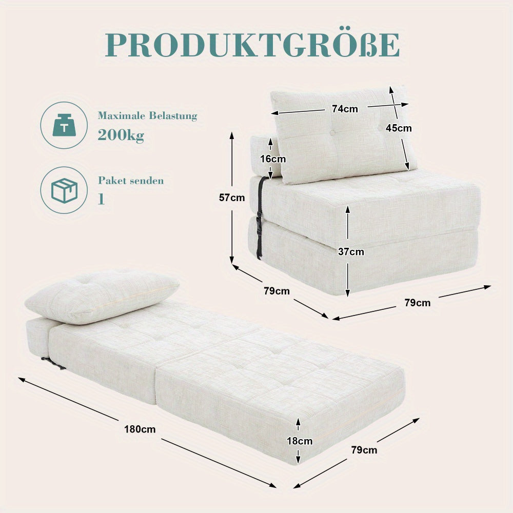Slaapbank – Sofa – Bedbank – Slaapstoel – Logeerbed – Inklapbaar Ontwerp – Stevig Duurzaam Frame – Beige