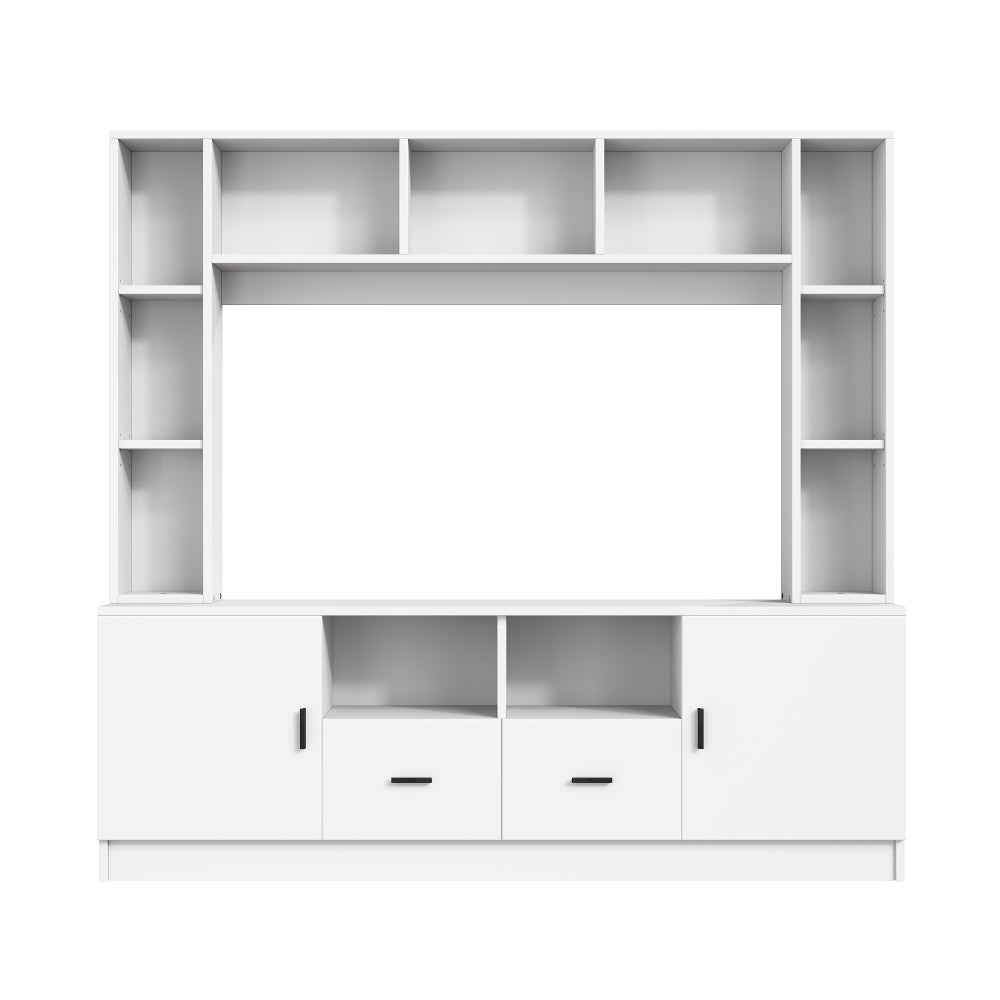Modern TV Wall Cabinet & Display Furniture Set with 2 Cabinets, 2 Drawers, 11 Storage Compartments - Metal Frame Non-Wood Living Room Media Console, Shelving Unit for Small Spaces, Assembly Required