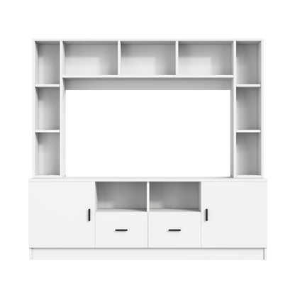 Modern TV Wall Cabinet & Display Furniture Set with 2 Cabinets, 2 Drawers, 11 Storage Compartments - Metal Frame Non-Wood Living Room Media Console, Shelving Unit for Small Spaces, Assembly Required