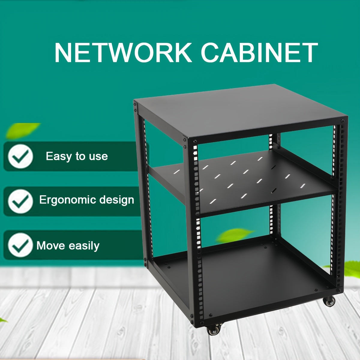 12U Open Frame Serverrek – Serverkast – Netwerkrek – Serverrack – Kabelrek – Verstelbare Diepte 23-40 Inch – Zwart Koudgewalst Staal Met Wielen