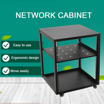 12U Open Frame Serverrek – Serverkast – Netwerkrek – Serverrack – Kabelrek – Verstelbare Diepte 23-40 Inch – Zwart Koudgewalst Staal Met Wielen