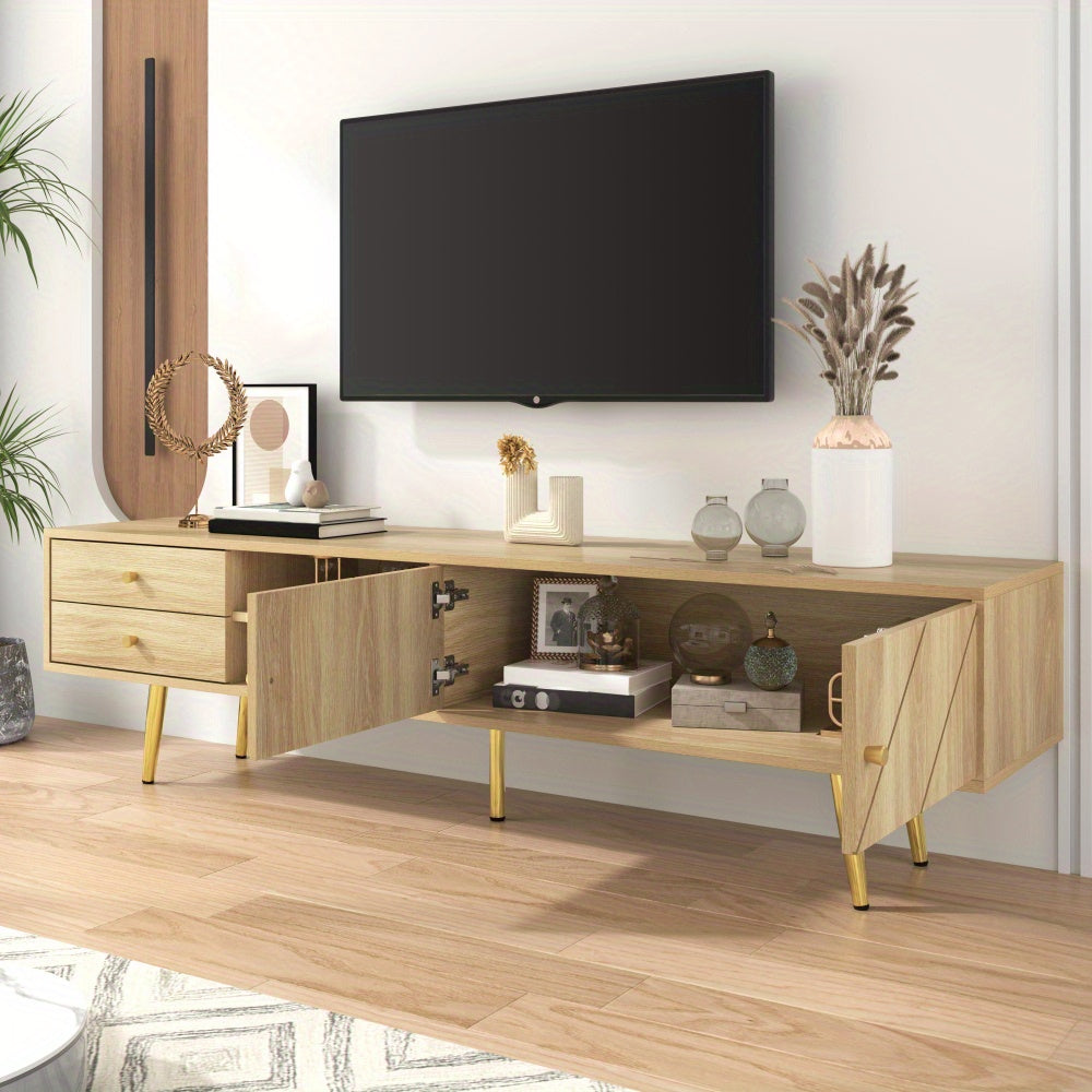Tv Meubel – TV Kast – TV Stand – Tv Dressoir – Houten Tv-meubel – Modern Design – Gouden Accenten – 160 cm Breed – Met Laden en Schuifdeuren