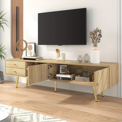 Tv Meubel – TV Kast – TV Stand – Tv Dressoir – Houten Tv-meubel – Modern Design – Gouden Accenten – 160 cm Breed – Met Laden en Schuifdeuren