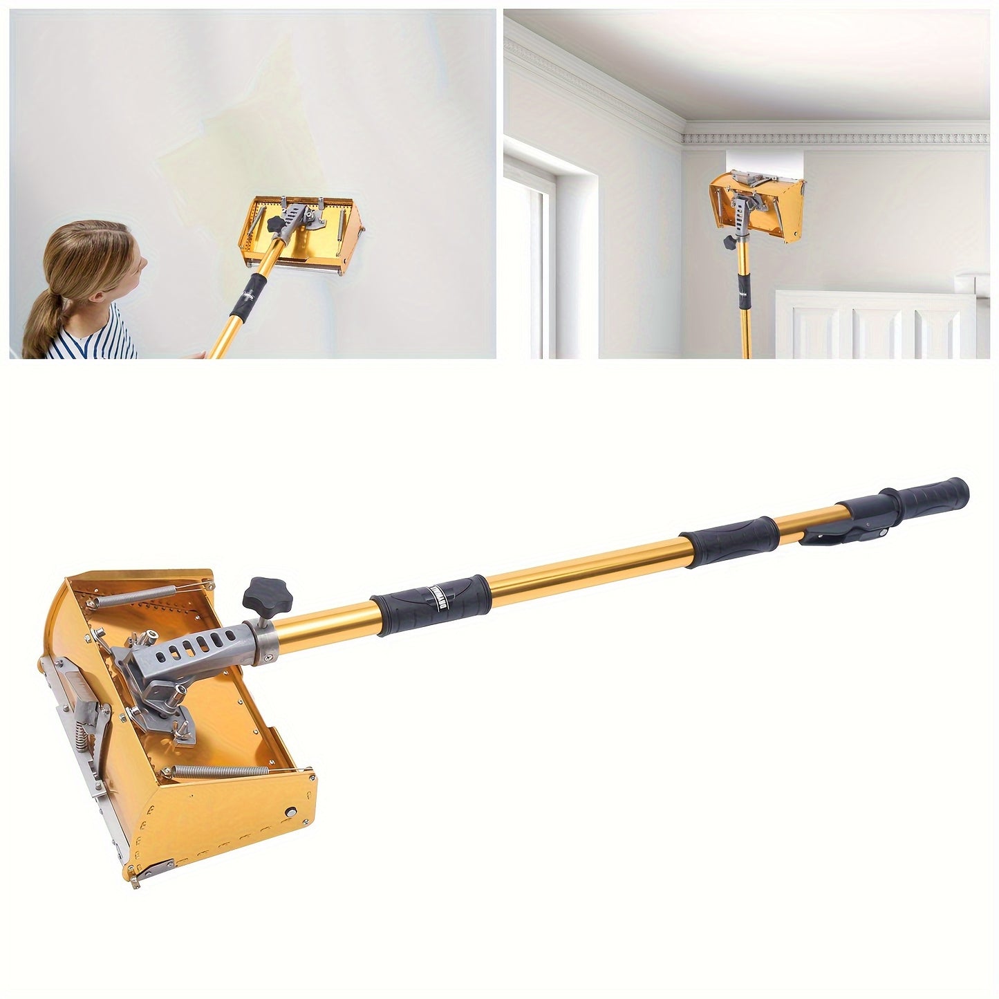 Afwerkingsbox Gipsplaten – Plamuurbox – Verdeelspaan – Pleistergereedschap – Stucwerk Tool – Verstelbare Handgreep 90-150 cm – Aluminium – Grote Capaciteit & Draaibare Kop