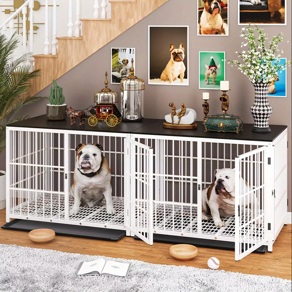 Stylish Wooden Dog Crate with 3 Doors & Removable Tray – Modern Pet Kennel End Table for Small to Large Dogs, Black or White, M/L/XL Sizes Available, Dog Crate Furniture