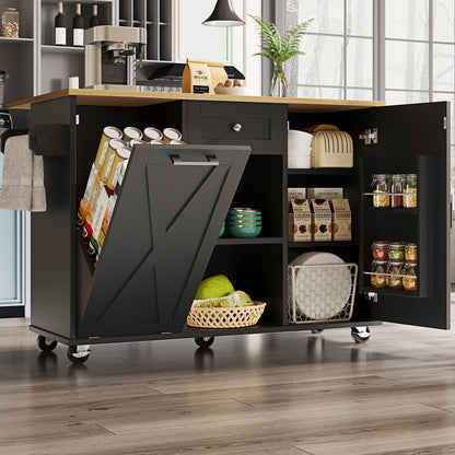 Keukeneiland – Keukentrolley – Keukenkast – Serveerwagen – Buffetkast – Zwart Retro Design – Ruime Opbergruimte – Duurzame MDF & Metaal – Ruimtebesparend Zonder Elektriciteit