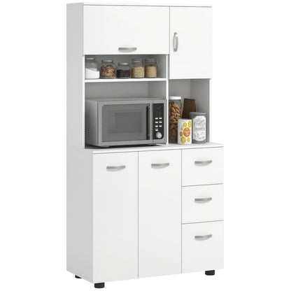 Keukenkast – Keukenkast Met Wielen – Keuken Opbergkast – Keukenkast Wit – Hoge Keukenkast – Compacte Opbergkast 89x39,5x168 cm – Verstelbare Planken & Duurzaam Zonder Elektriciteit